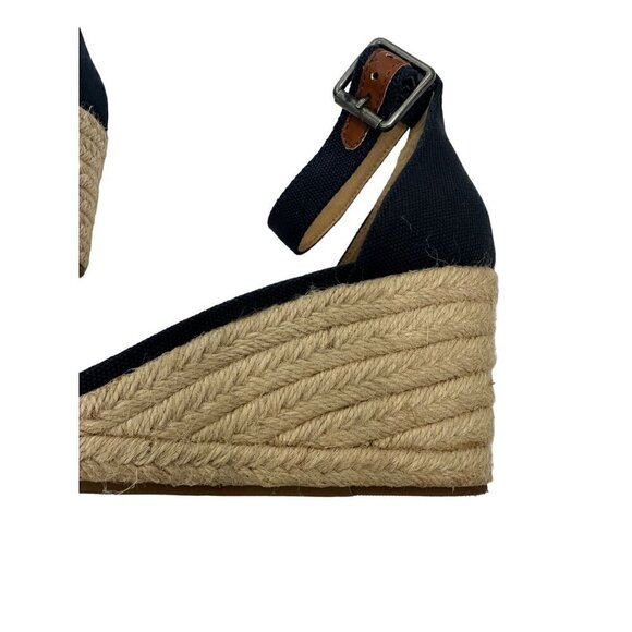Lucky Brand Navy Blue Canvas Espadrille 3 Inch Wedge Sandals Size 9 - Picture 11 of 14